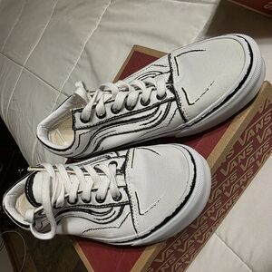 Wore Once. Nice Vans White Sneakers with Black Accents
